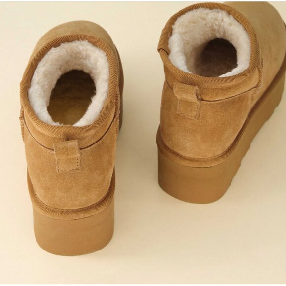 NEW CUSHIONAIRE Suede Hippy Platform Lined Booties Chestnut for women 1025 4m2 - Picture 7 of 8